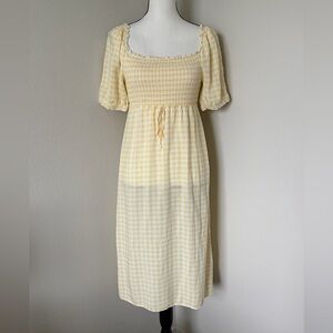 Yellow & White Gingham Smocked Midi Dress